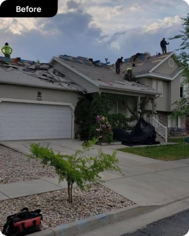 Damaged roof before King Roofing replacement