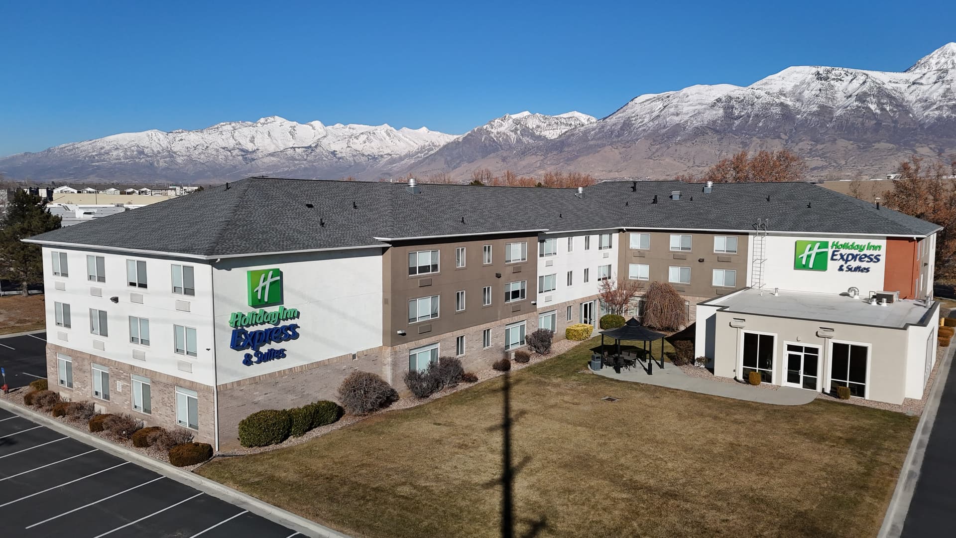 Professional roof installation from above